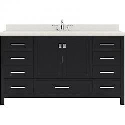 VIRTU USA GS-50060-DWQSQ-NM CAROLINE AVENUE 60 INCH SINGLE BATH VANITY WITH WHITE QUARTZ TOP AND SQUARE SINK WITHOUT FAUCET