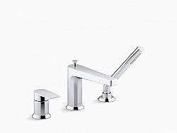 KOHLER K-74032-4 TAUT 6 INCH THREE HOLE DECK MOUNT TUB FILLER WITH HAND SHOWER AND LEVER HANDLE