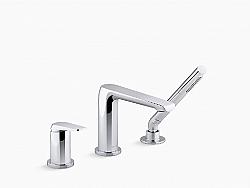 KOHLER K-97360-4 AVID 6 7/8 INCH THREE HOLE DECK MOUNT TUB FILLER WITH HAND SHOWER AND LEVER HANDLE