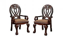 FURNITURE OF AMERICA IDF-3186CH-AC BEAU 24 1/2 INCH TRADITIONAL PADDED ARM CHAIR, SET OF TWO - CHERRY