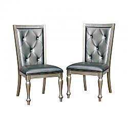 FURNITURE OF AMERICA IDF-3229SC VERN 20 INCH CONTEMPORARY TUFTED BACK SIDE CHAIR, SET OF TWO - SILVER