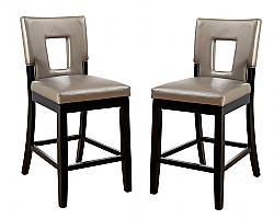 FURNITURE OF AMERICA IDF-3320PC 19 1/2 INCH SINGULAR CONTEMPORARY PADDED COUNTER HEIGHT CHAIR, SET OF TWO - BLACK AND SILVER