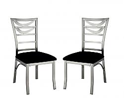 FURNITURE OF AMERICA IDF-3729SC DRUMOND 19 1/2 INCH CONTEMPORARY STAINLESS STEEL SIDE CHAIR, SET OF TWO - SILVER AND BLACK
