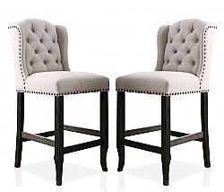 FURNITURE OF AMERICA IDF-3324BK LUBBERS 21 1/2 INCH RUSTIC BUTTON TUFTED BAR CHAIR, SET OF TWO