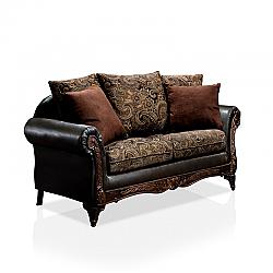 FURNITURE OF AMERICA IDF-7630N-LV DUNNE 69 INCH TRADITIONAL UPHOLSTERED LOVESEAT - FLORAL BROWN AND ESPRESSO