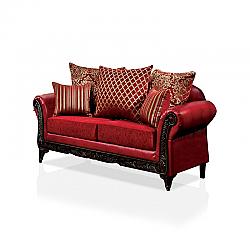FURNITURE OF AMERICA IDF-7640N-LV PILARA 69 INCH TRADITIONAL UPHOLSTERED LOVESEAT - RED AND DARK CHERRY