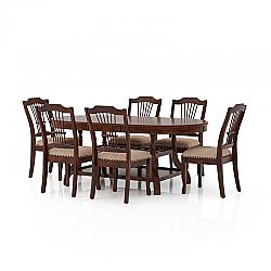 FURNITURE OF AMERICA IDF-3626T-7PC GEMINI TRANSITIONAL SEVEN-PIECE SOLID WOOD DINING SET - BROWN CHERRY AND BEIGE