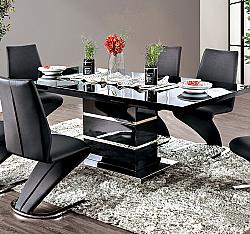 FURNITURE OF AMERICA IDF-3650BK-T AMIA 78 INCH CONTEMPORARY GLASS TOP DINING TABLE - BLACK AND CHROME