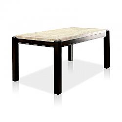 FURNITURE OF AMERICA IDF-3823T RUMIE 64 INCH CONTEMPORARY MARBLE TOP DINING TABLE - WHITE AND DARK WALNUT