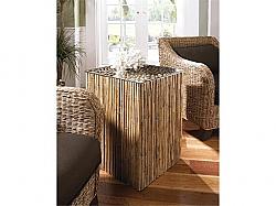 PADMA'S PLANTATION BAM06 18 INCH BAMBOO STICK SIDE TABLE WITH GLASS - NATURAL
