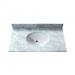 AVANITY SUT37CW 37 INCH MARBLE TOP WITH SINGLE OVAL SINK CUTOUT - NATURAL CARRERA WHITE MARBLE