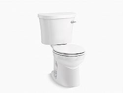 KOHLER K-25097-SSRA-0 KINGSTON 27 7/8 INCH TWO-PIECE ROUND-FRONT 1.28 GPF ANTIMICROBIAL TOILET WITH RIGHT-HAND TRIP LEVER - WHITE