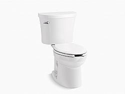 KOHLER K-25087-SST-0 KINGSTON 29 7/8 INCH TWO-PIECE ELONGATED 1.28 GPF ANTIMICROBIAL TOILET WITH TANK COVER LOCKS - WHITE
