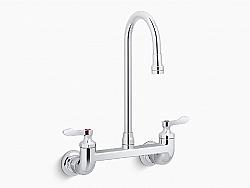 KOHLER K-820T70-4AFA-CP TRITON BOWE 13 7/8 INCH TWO HOLE WALL MOUNT BATHROOM FAUCET WITH DUAL LEVER HANDLE - POLISHED CHROME