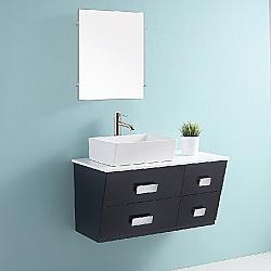 DAWN AADI-3606 DINA SERIES 36 INCH WALL MOUNT VANITY SET WITH SINGLE SINK TOP AND FOUR DRAWERS - BLACK