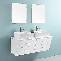 DAWN AADI4801 DINA SERIES 48 INCH WALL MOUNT VANITY SET WITH TWO SINGLE SINK TOPS AND FOUR DRAWERS - WHITE