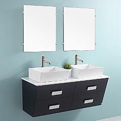 DAWN AADI-4806 DINA SERIES 48 INCH WALL MOUNT VANITY SET WITH TWO SINGLE SINK TOPS AND FOUR DRAWERS - BLACK