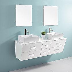 DAWN AADI-6001 DINA SERIES 60 INCH WALL MOUNT VANITY SET WITH TWO SINGLE SINK TOP AND SIX DRAWERS - WHITE