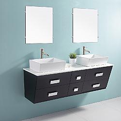 DAWN AADI-6006 DINA SERIES 60 INCH WALL MOUNT VANITY SET WITH TWO SINGLE SINK TOP AND SIX DRAWERS - BLACK