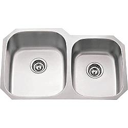 HARDWARE RESOURCES 801L 32 INCH 16 GAUGE UNDERMOUNT STAINLESS STEEL 60/40 DOUBLE BOWL SINK