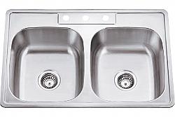 HARDWARE RESOURCES 910-1 33 INCH 20 GAUGE DROP-IN STAINLESS STEEL 50/50 DOUBLE BOWL SINK