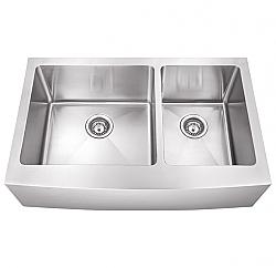 HARDWARE RESOURCES HA225 35 7/8 INCH 16 GAUGE RECTANGLE DROP-IN FARMHOUSE OR APRON FRONT STAINLESS STEEL 60/40 DOUBLE BOWL SINK
