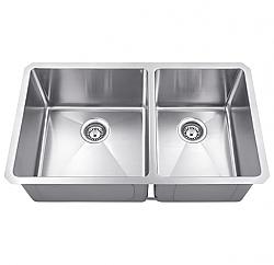 HARDWARE RESOURCES HMS260L 32 INCH 16 GAUGE RECTANGLE UNDERMOUNT HANDMADE STAINLESS STEEL 60/40 DOUBLE BOWL SINK