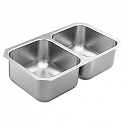 MOEN GS18212 1800 SERIES 31 3/4 INCH 18 GAUGE DOUBLE BOWL SINK - SATIN STAINLESS