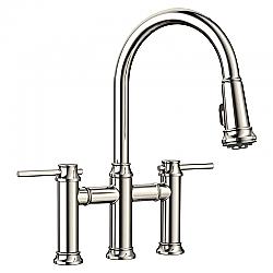 BLANCO 442506 EMPRESSA 16 1/4 INCH PULL-DOWN BRIDGE KITCHEN FAUCET WITH LEVER HANDLE - POLISHED NICKEL