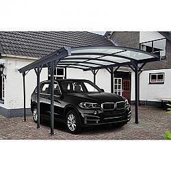 HANOVER HANCARPRT19X10-GRY 118 INCH ALUMINUM ARCH-ROOF CARPORT WITH POLYCARBONATE ROOF PANELS - DARK GRAY