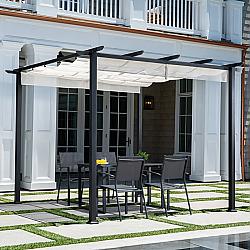 HANOVER REEDPERG-GRY 118 INCH REED ALUMINUM AND STEEL PERGOLA WITH ADJUSTABLE SLING CANOPY - GRAY