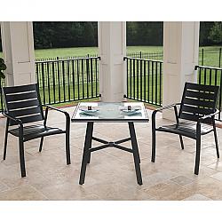 HANOVER CORTDN3PCG CORTINO 3-PIECE COMMERCIAL-GRADE BISTRO SET WITH 2 ALUMINUM SLAT BACK DINING CHAIRS AND TEMPERED GLASS TABLE - GUNMETAL