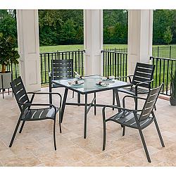 HANOVER CORTDN5PCG CORTINO 5-PIECE COMMERCIAL-GRADE PATIO DINING SET WITH 4 ALUMINUM SLAT BACK DINING CHAIRS AND TEMPERED GLASS TABLE - GUNMETAL
