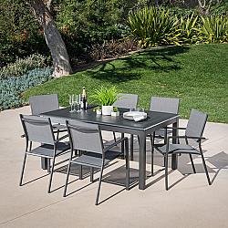 HANOVER CAMDN7PC-GRY CAMERON 7-PIECE EXPANDABLE DINING SET WITH 6 SLING DINING CHAIRS AND TABLE - GRAY