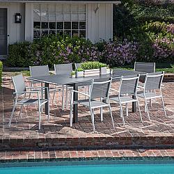 HANOVER CAMDN9PC-WHT CAMERON 9-PIECE EXPANDABLE DINING SET WITH 8 SLING DINING CHAIRS AND TABLE - WHITE AND GRAY