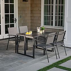 HANOVER CONDN5PC-GRY CONRAD 5-PIECE COMPACT OUTDOOR DINING SET WITH 4 STACKABLE SLING CHAIRS AND CONVERTIBLE SLATTED TABLE - GRAY