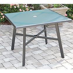 HANOVER HANCMDNTBL-38GL 38 INCH ALL-WEATHER COMMERCIAL-GRADE ALUMINUM SQUARE GLASS-TOP DINING TABLE - GUNMETAL