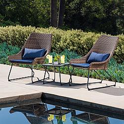 HANOVER ACCENT3PC-NVY 3-PIECE WICKER SCOOP CHAT SET WITH CUSHIONS - NAVY BLUE
