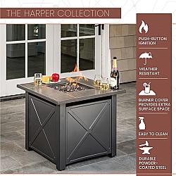 MOD HARPER1PCFP HARPER 30 1/8 INCH TILE TOP GAS FIRE PIT TABLE WITH BURNER COVER AND LAVA ROCKS - GRAY