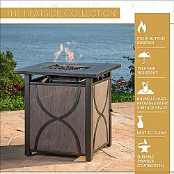 MOD HEATSIDE1PCFP HEATSIDE 25 INCH TILE TOP GAS FIRE PIT TABLE WITH BURNER COVER AND LAVA ROCKS - TAN AND BRONZE