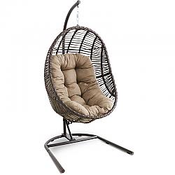 MOD AVERYEGG-BRN AVERY 43 1/4 INCH WICKER HANGING EGG CHAIR WITH TAUPE CUSHION - BROWN