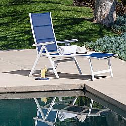 MOD FURNITURE EVERCHS-W-NVY EVERSON 27 1/2 INCH PADDED SLING FOLDING CHAISE LOUNGE - NAVY AND WHITE