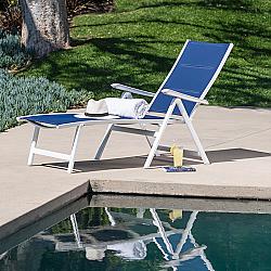 HANOVER REGCHS-W-NVY REGIS 27 1/2 INCH PADDED SLING CHAISE WITH SLING - WHITE AND NAVY BLUE