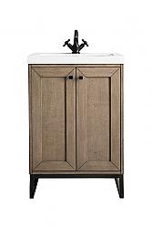 JAMES MARTIN E303V24WWMBKWG CHIANTI 23 5/8 INCH SINGLE VANITY CABINET WITH WHITE GLOSSY COMPOSITE COUNTERTOP - WHITEWASHED WALNUT