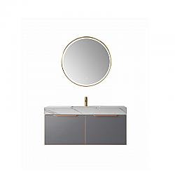 VINNOVA 701448-MG-SMB ALICANTE 48 INCH  VANITY IN GREY WITH SNOW MOUNTAIN-WHITE STONE COUNTERTOP AND VESSEL SINK WITH MIRROR