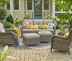 DIRECT WICKER PAS-2122 5-PIECE WICKER PATIO CONVERSATION SEATING SET WITH CUSHIONS