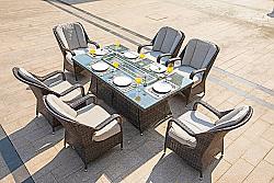 DIRECT WICKER PAG-1106R 6 SEAT RECTANGULAR FIREPIT DINING TABLE WITH ETON CHAIR - BROWN