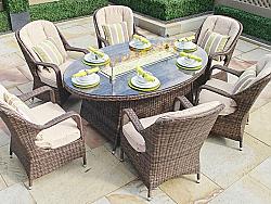 DIRECT WICKER PAG-1106O 6 SEAT OVAL FIREPIT DINING TABLE WITH ETON CHAIR - BROWN