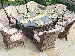 DIRECT WICKER PAG-1106O-TABLE 71 INCH OVAL FIREPIT DINING TABLE - BROWN