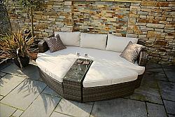 DIRECT WICKER PAL-1202 89 INCH 4-PIECE WICKER DEEP SEATING GROUP SUNBED WITH BEIGE CUSHION